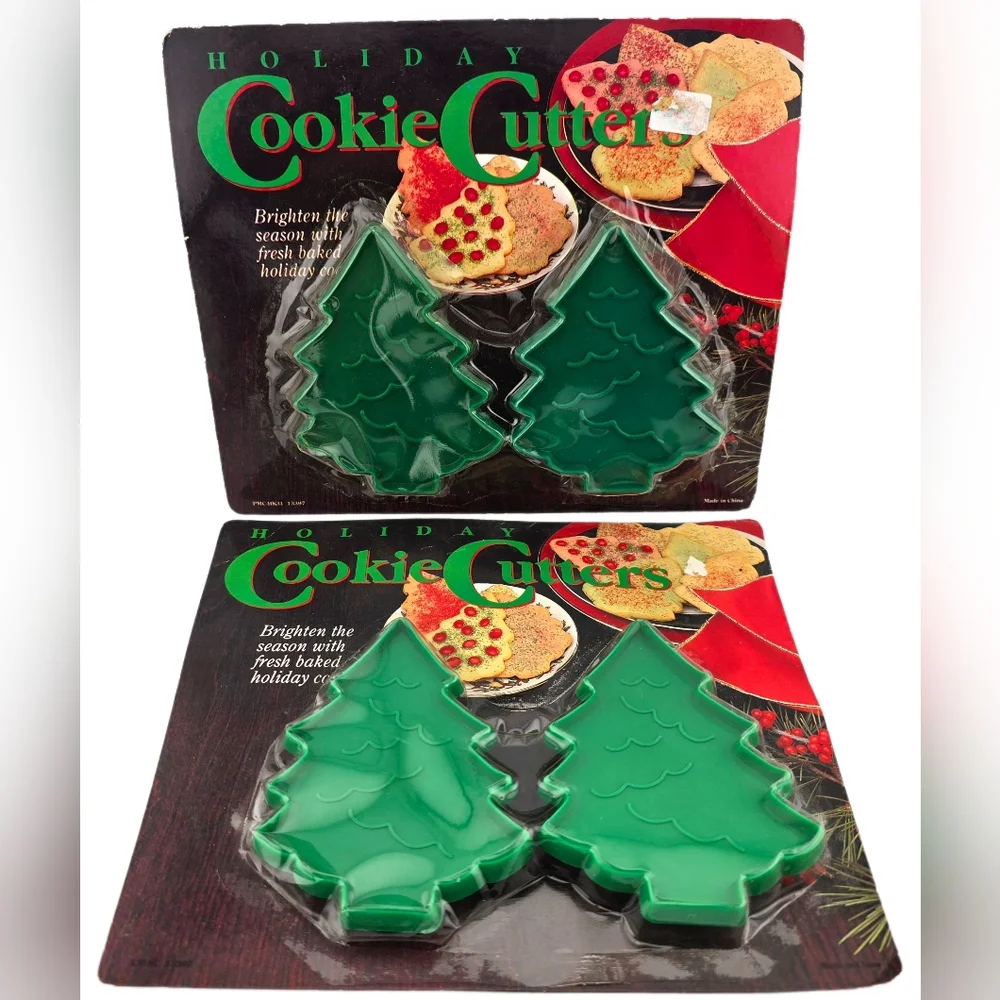 Vintage Christmas Cookie Cutters Bells & Trees NOS 6pcs. Plastic